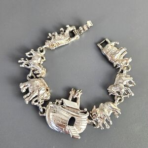 Biblical Silver Bracelet with Ark and Animals